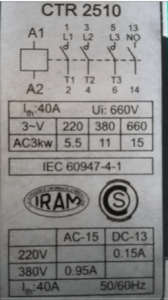 Figura 3: Placa típica de un contactor. Figura 3: Placa típica de un contactor.