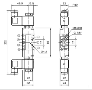 Dimensionamiento para la electroválvula 5/2 biestable.